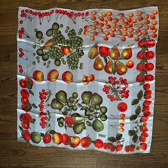 Burberry Green and Red Fruit Print Scarf - Picture 1 of 6
